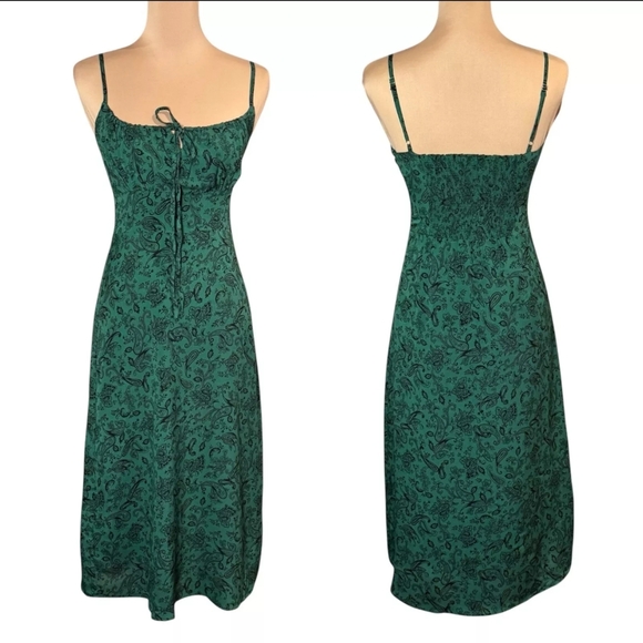 Dresses & Skirts - Floral Midi Dress S Green Black Paisley Y2K Fairy Milkmaid Feminine 90s